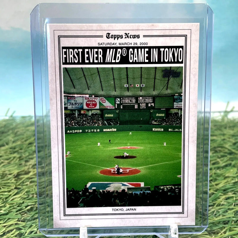 Baseball card celebrating the first MLB game in Tokyo, Topps History of Japan trading cards