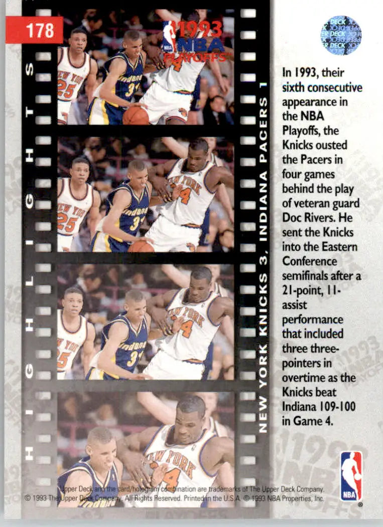 First Round: Knicks 3 Pacers 1 - 1993-94 Upper Deck - #178 - Basketball - Basketball Card Single
