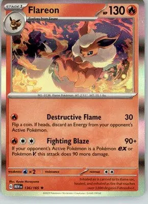 Flareon - 151 - 136/165 - Holo NM Pokemon - Pokémon Card Single