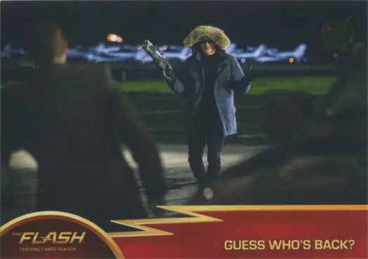 Person in hat and coat in dark setting for Flash Season 1 Gold Logo Parallel Chase Card