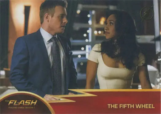 Two people in formal attire converse, featured on Flash Season 1 Gold Logo Parallel Chase Card