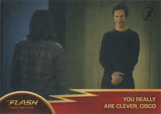 Flash Season 1 Gold Logo Parallel Chase Card featuring Cisco in black clothing scene