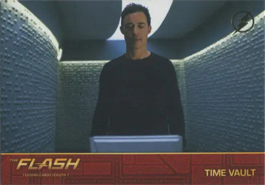 Man in dark clothing in futuristic setting for Flash Season 1 logo parallel chase card