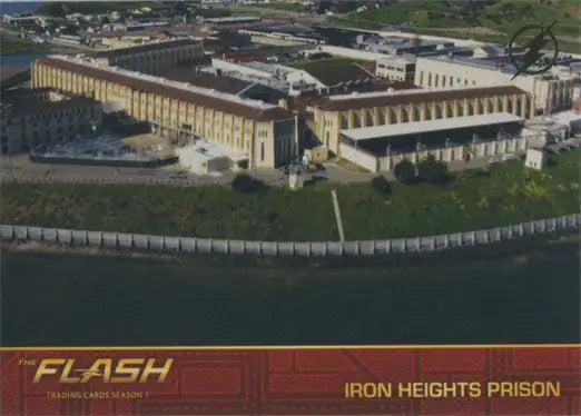 Imposing Iron Heights Prison with beige buildings for Flash Season 1 Gold Logo Parallel chase card