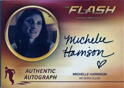 Autograph card of Michelle Harrison as Nora Allen from Flash Season 2 trading cards