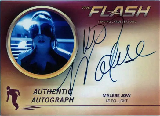 Autographed trading card from The Flash Season 2 featuring Malese Jow as Dr. Light