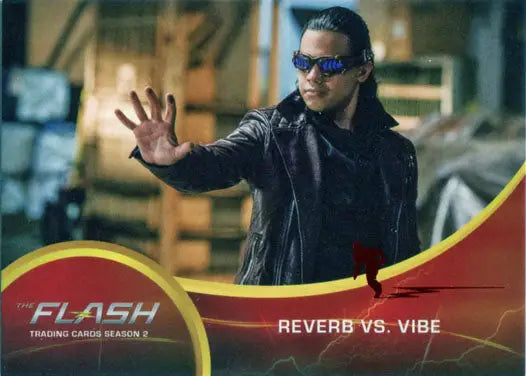 Man in sunglasses and leather jacket extending hand on Scarlet Speedster Deco Red card