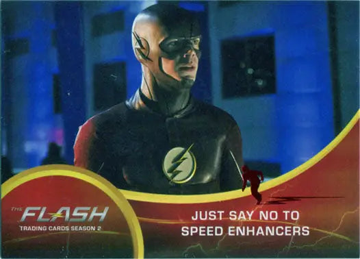 Costumed superhero with lightning bolt emblem on Scarlet Speedster Deco Red Foil card