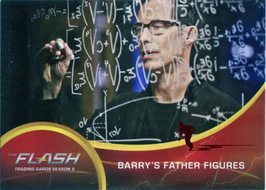 Trading card of Scarlet Speedster Deco writing equations on a transparent surface
