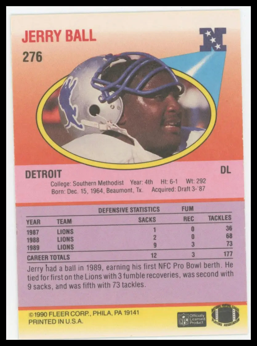 Fleer Jerry Ball 276 Detroit Lions LP - Football Card Single
