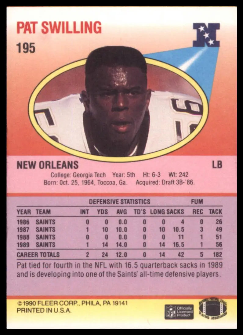 Fleer Pat Swilling 195 New Orleans Saints LP - Football Card Single