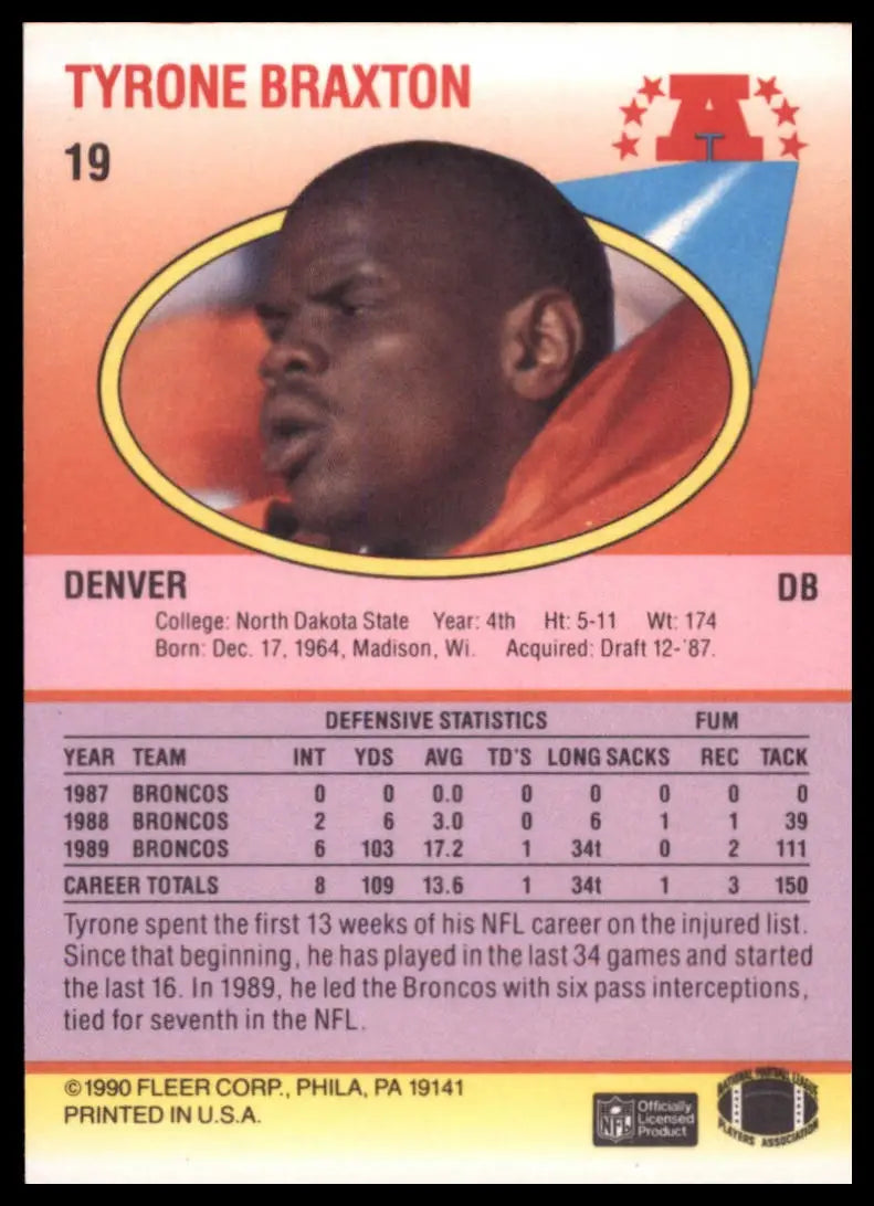 Fleer Tyrone Braxton 19 Denver Broncos LP - Football Card Single
