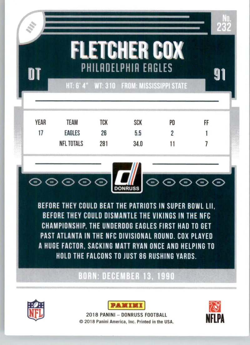 Fletcher Cox - 2018 Donruss - #232 - Football - Football Card Single