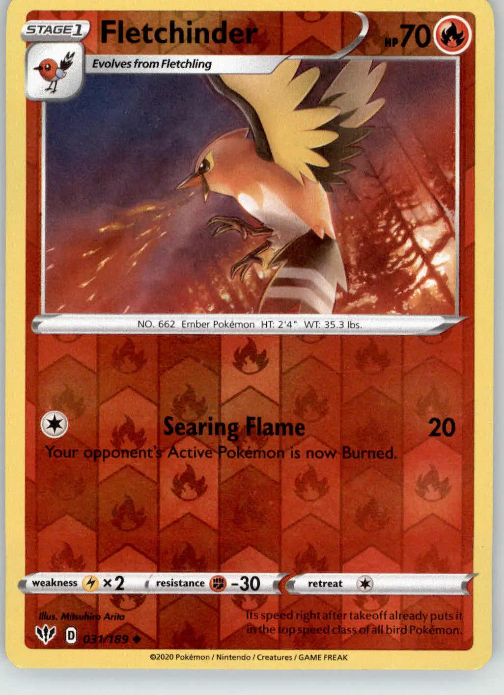 Fletchinder - Darkness Ablaze - 031/189 - Reverse Holo LP Pokemon - Pokémon Card Single