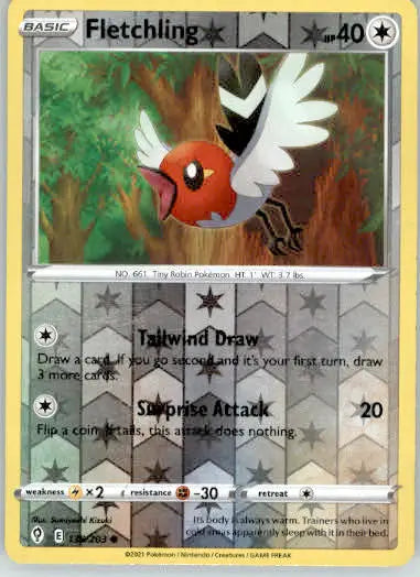 Fletchling - SWSH07: Evolving Skies - 138/203 - Reverse Holo LP - Pokémon Card Single