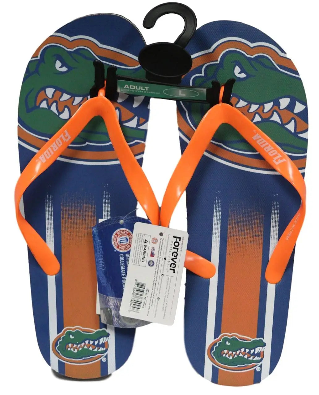 Florida Gators beach flip flop sandals with orange straps and alligator graphics