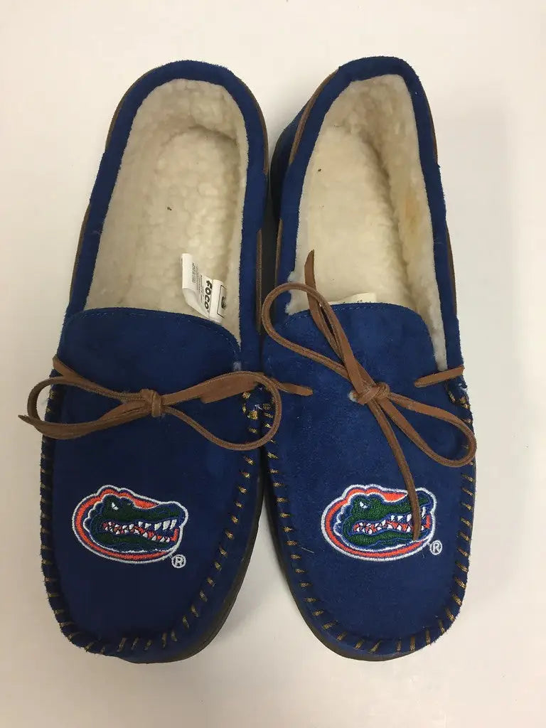 Navy Blue Florida Gators Team Color Moccasin Slippers with Leather Laces and Logo