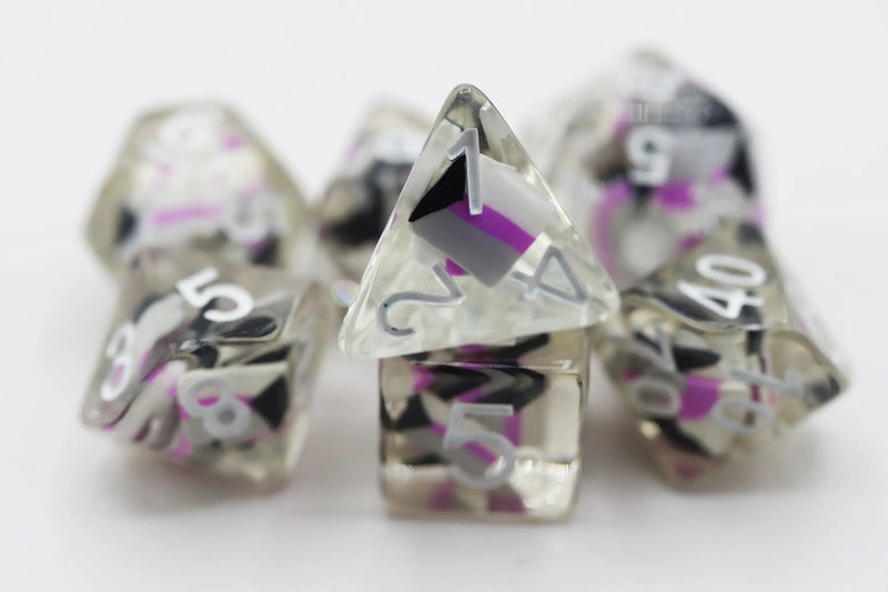 Asexual pride flag themed foam RPG dice set for Demisexual Pride celebration