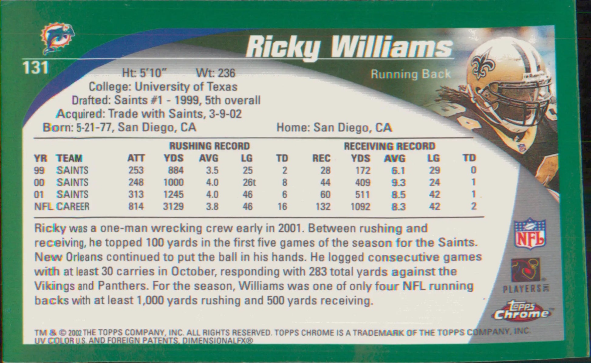 Football 2002 Topps Chrome #131 Ricky Williams - Football Card Single
