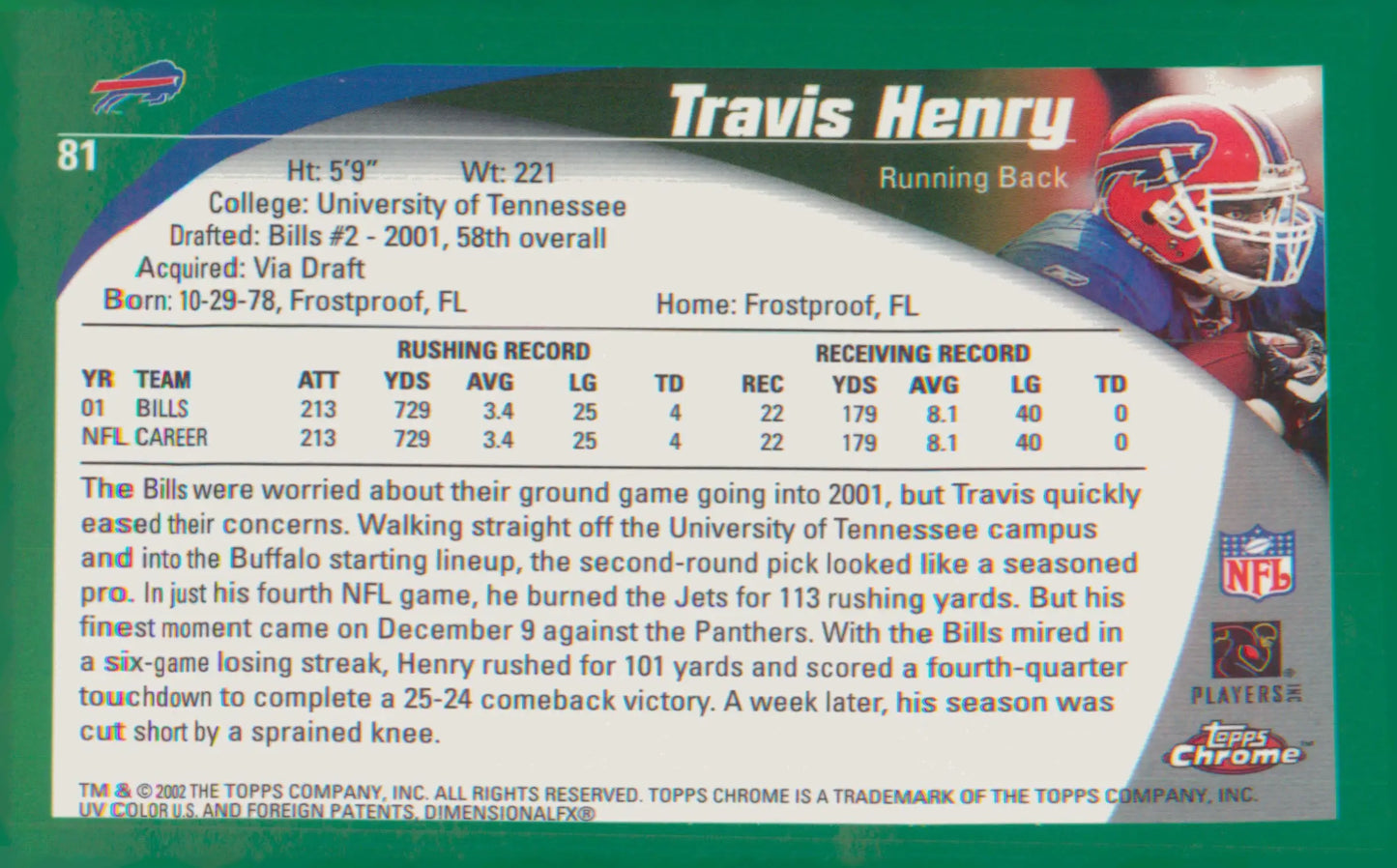 Football 2002 Topps Chrome #81 Travis Henry - Football Card Single