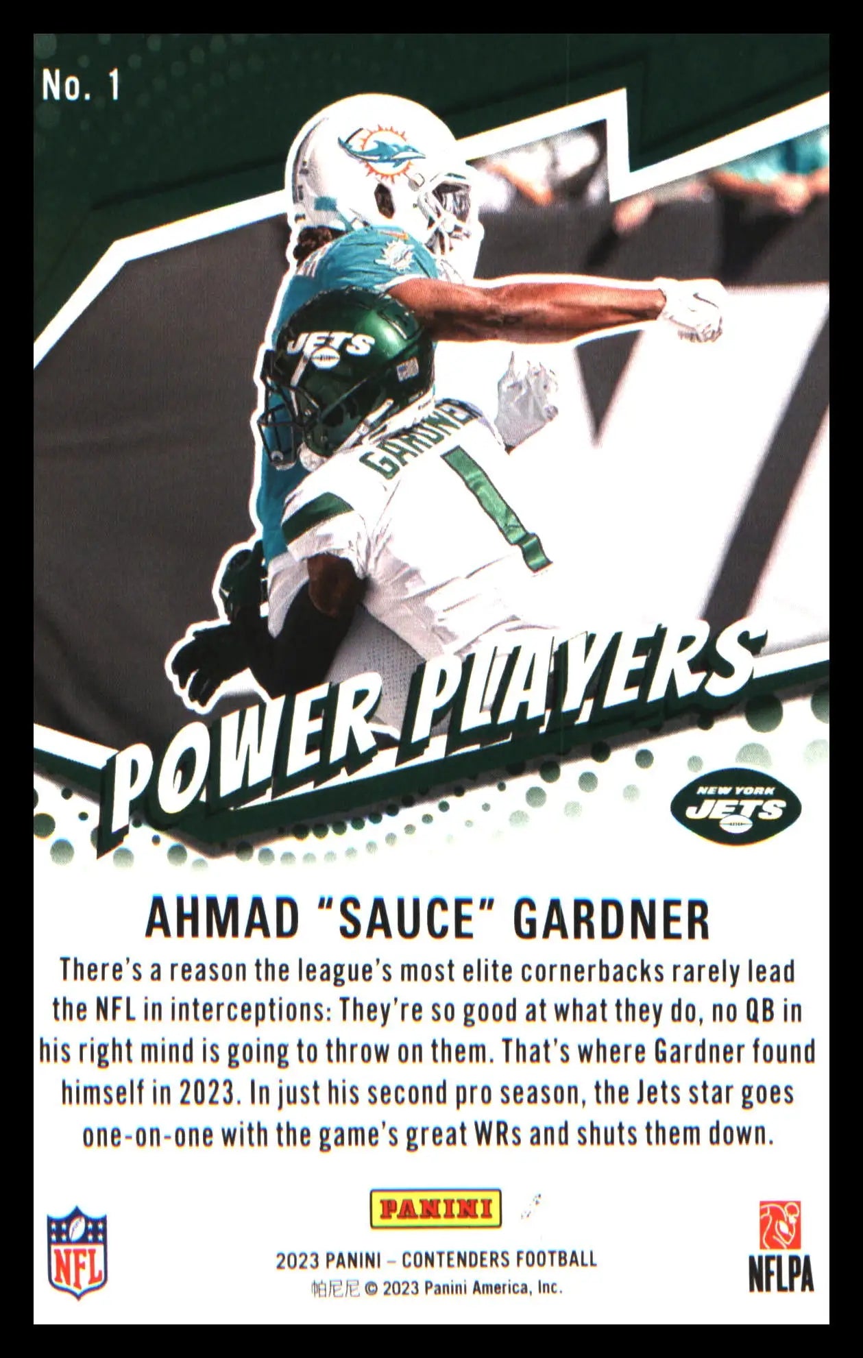 Football 2023 Panini Contenders Power Players #1 Ahmad ’Sauce’ Gardner - Football Card Single