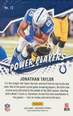 Football 2023 Panini Contenders Power Players Silver #12 Jonathan Taylor - Football Card Single