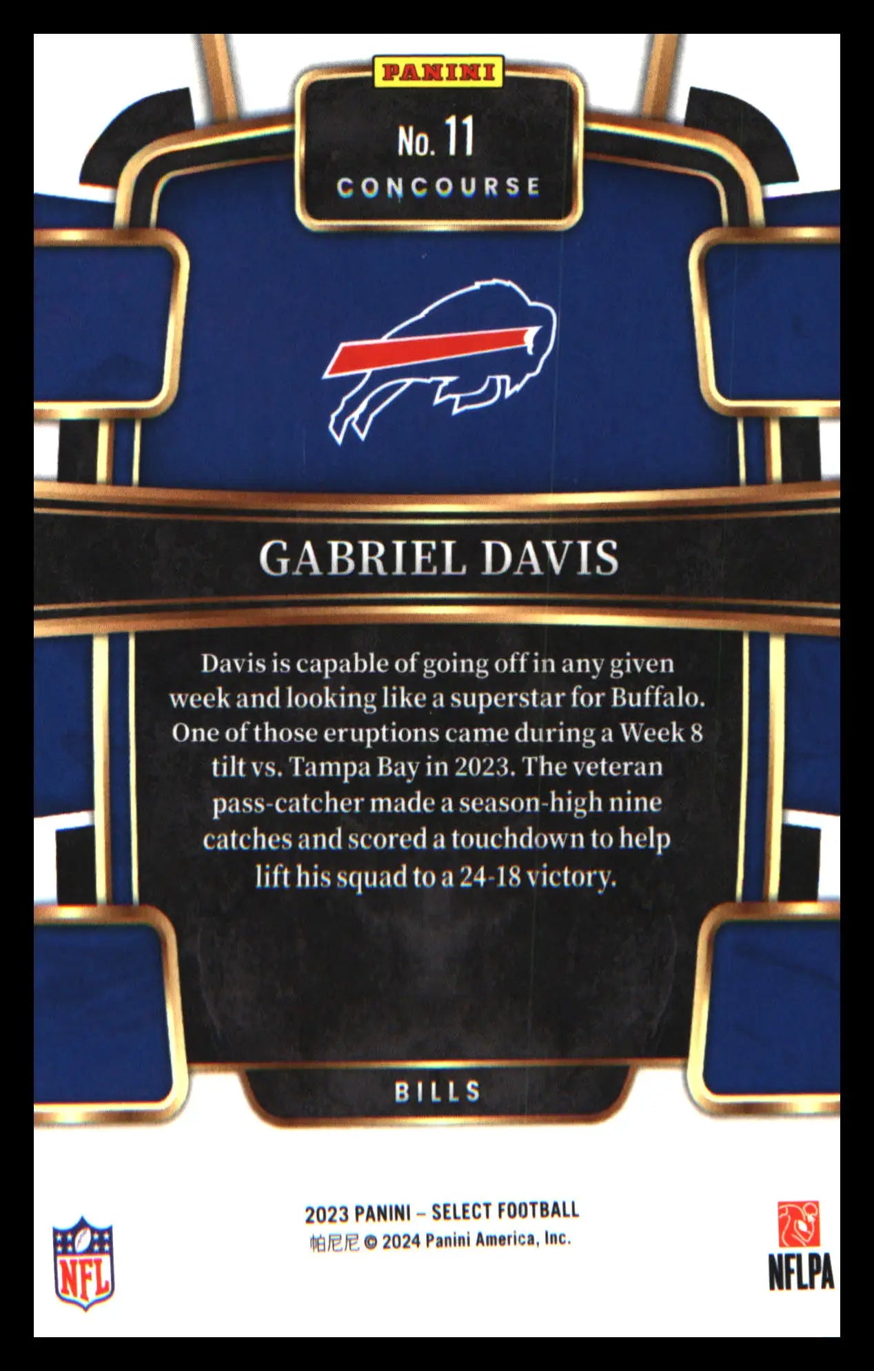 Football 2023 Panini Select #11 Gabriel Davis - Football Card Single