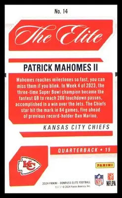 Football 2024 Donruss Elite The Elite Pink #14 Patrick Mahomes II - Football Card Single