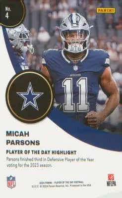 Football 2024 Panini Player of the Day #4 Micah Parsons - Football Card Single
