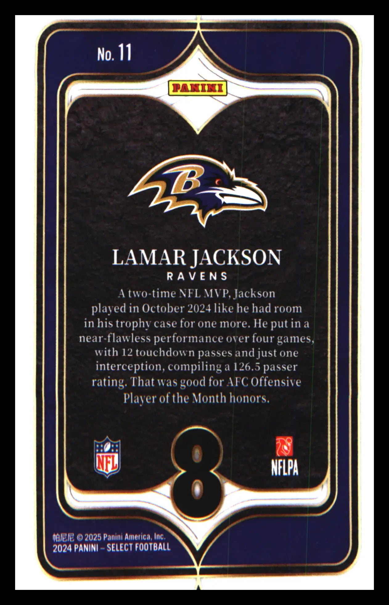 Football 2024 Panini Select Select Numbers #11 Lamar Jackson - Football Card Single