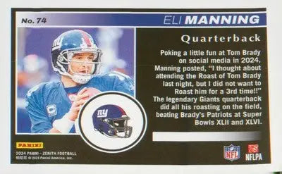 Football 2024 Panini Zenith #74 Eli Manning - Football Card Single