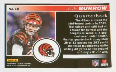 Football 2024 Panini Zenith Retail #19 Joe Burrow - Football Card Single