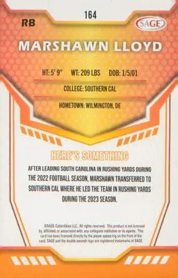 Football 2024 SAGE HIT #164 Marshawn Lloyd - Football Card Single