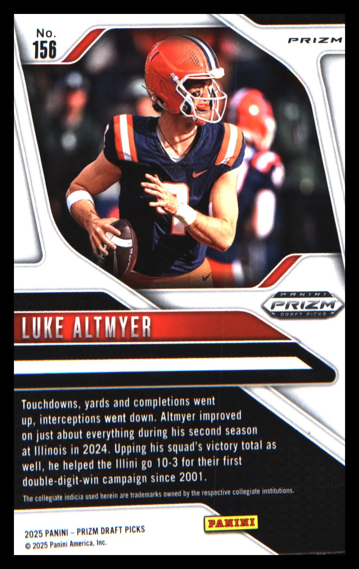 Football 2025 Panini Prizm Draft Picks Prizms Gold Ice #156 Luke Altmyer - Football Card Single