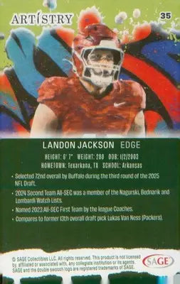 Football 2025 SAGE Artistry #35 Landon Jackson - Football Card Single
