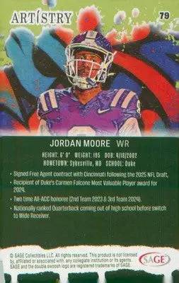 Football 2025 SAGE Artistry Red #79 Jordan Moore - Football Card Single