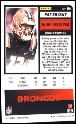 Football 2025 Score #64 Pat Bryant RC RC - Football Card Single