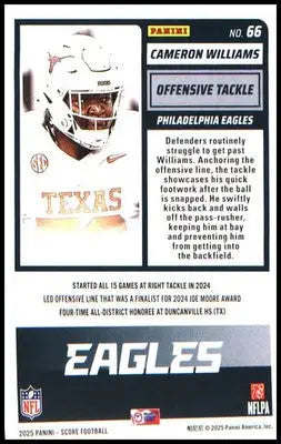 Football 2025 Score #66 Cameron Williams RC RC - Football Card Single