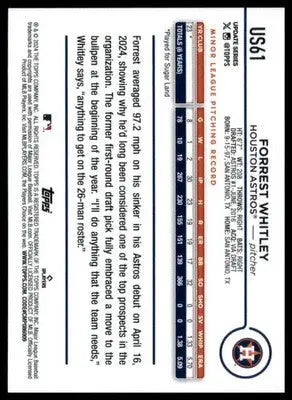 Forrest Whitley Rookie 2024 Topps Update #US61 Houston Astros - Baseball Card Single