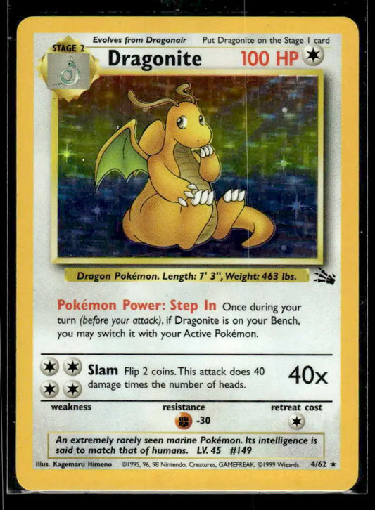 Fossil Dragonite (4) #04/62 Holo Rare,Holo Moderately played - Pokémon Card Single