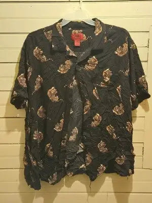 Foundry Supply Co Shirt Mens 3XL Black Tiger Print Short Sleeve Button Rayon - Apparel