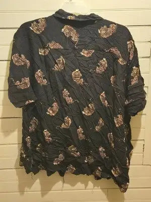 Foundry Supply Co Shirt Mens 3XL Black Tiger Print Short Sleeve Button Rayon - Apparel