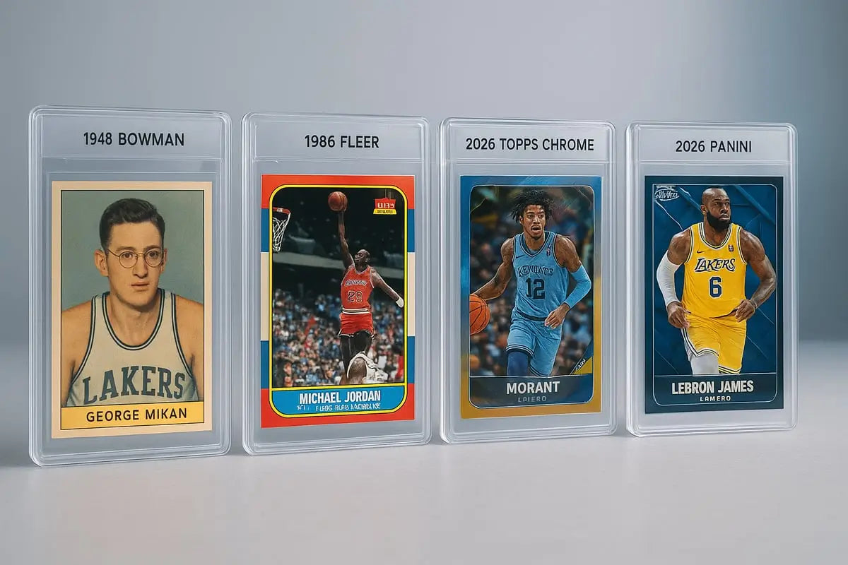 Four Topps Chrome basketball cards in sleeves, limited print runs, 2026 guide