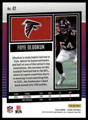 Foye Oluokun 2022 Score #42 Atlanta Falcons - Football Card Single