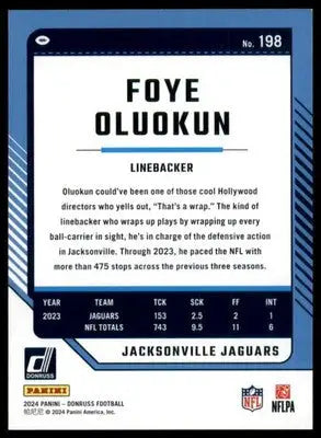 Foye Oluokun 2024 Donruss Press Proof Green #198 Jacksonville Jaguars