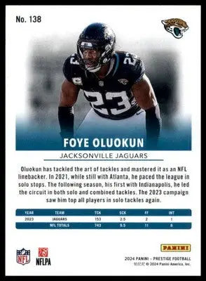 Foye Oluokun 2024 Panini Prestige #138 Jacksonville Jaguars