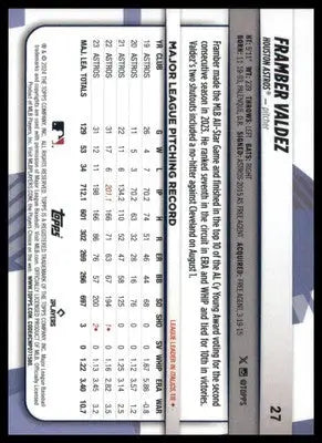 Framber Valdez 2024 Topps Big League #27 Houston Astros - Baseball Card Single