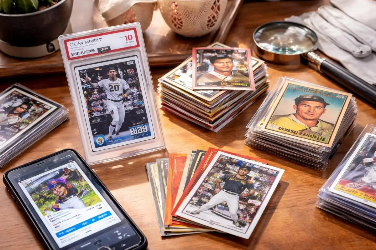 a framed baseball trading card in a clear protective case with a red and white grading label shown in an article about how to sell baseball cards in 2026