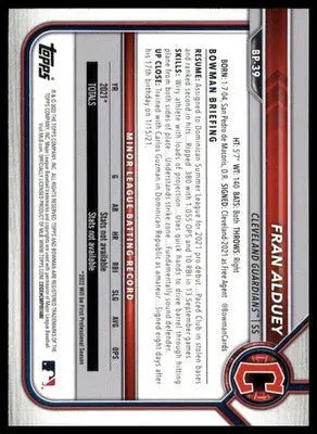 Fran Alduey 2022 Bowman Prospects #BP-39 Cleveland Guardians - Baseball Card Single