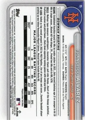 Francisco Alvarez 2024 Bowman Chrome Mojo Refractors #75 New York Mets - Baseball Card Single